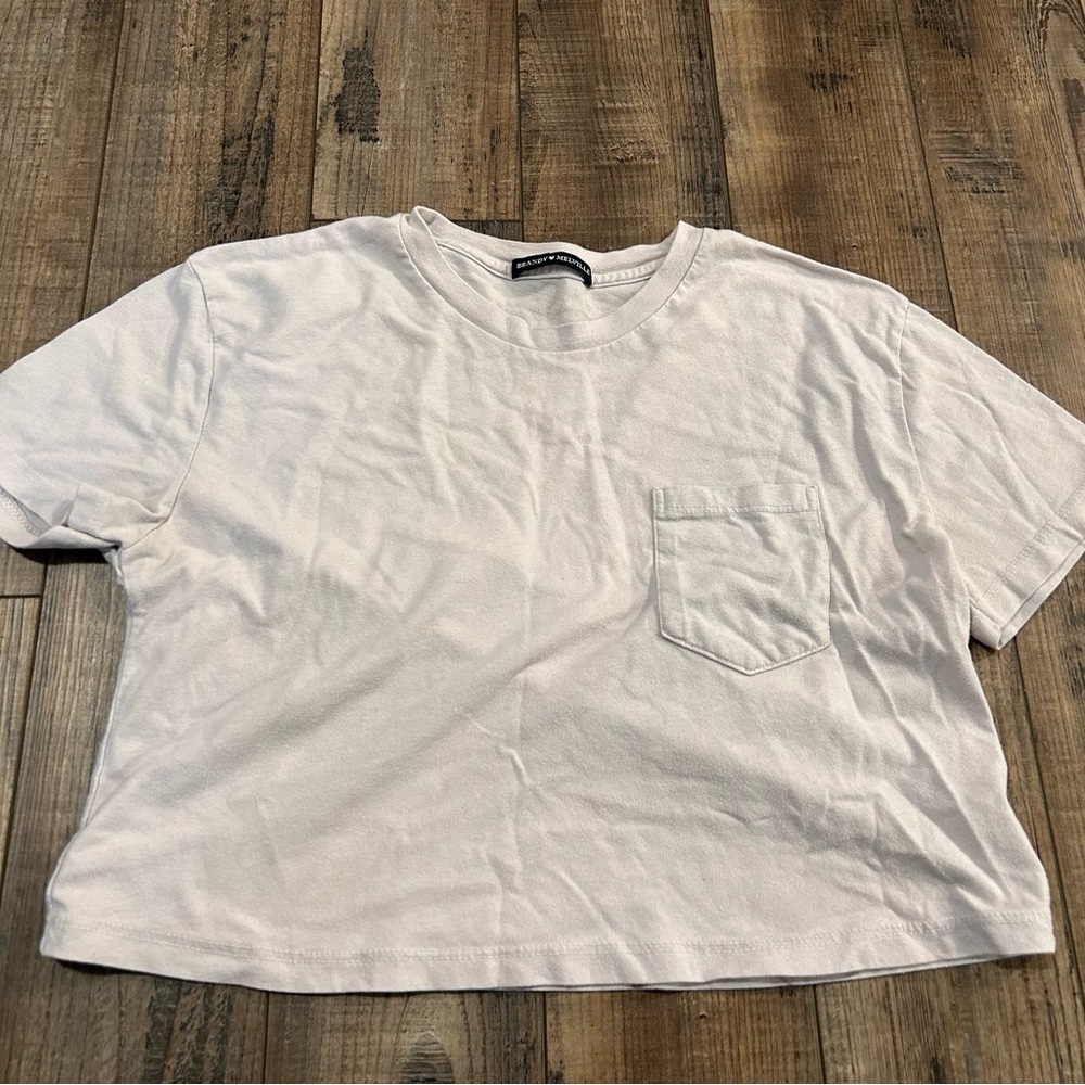 Brandy Melville Off White‎ Crop Top 100% Cotton Pocket Tee FLAWS